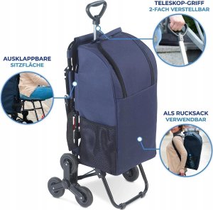 Maximex Wózek zakupowy z teleskopową rączką i rozkładanym siedziskiem, pojemna torba na stelażu z potrójnymi kółkami - 35 l 6