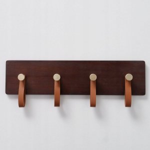 Boltze Wieszak na ubrania ścienny SKADO, z drewna sosnowego ze skórzanymi uchwytami, 40 x 13 cm 2