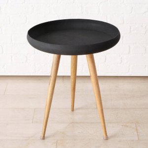 Boltze Stoliki kawowe loftowe z czarnym blatem i nogami z drewna mango MASDOUR, 3 sztuki 6