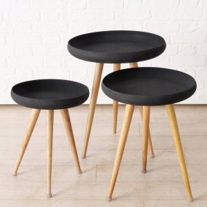 Boltze Stoliki kawowe loftowe z czarnym blatem i nogami z drewna mango MASDOUR, 3 sztuki 9