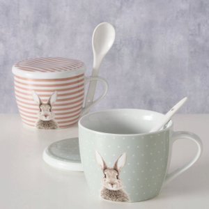 Boltze Kubek z pokrywką i z łyżeczką FLUFFY, porcelanowy, zajączek, 600 ml 2