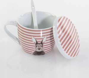 Boltze Kubek z pokrywką i z łyżeczką FLUFFY, porcelanowy, zajączek, 600 ml 5