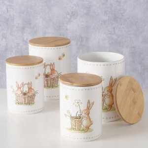 Boltze Pojemniki kuchenne ceramiczne CHARMY, wzór w zajączki, 2 sztuki 2