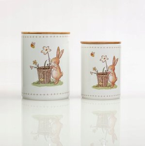 Boltze Pojemniki kuchenne ceramiczne CHARMY, wzór w zajączki, 2 sztuki 5