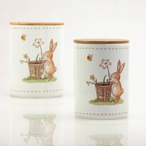 Boltze Pojemniki kuchenne ceramiczne CHARMY, wzór w zajączki, 2 sztuki 6