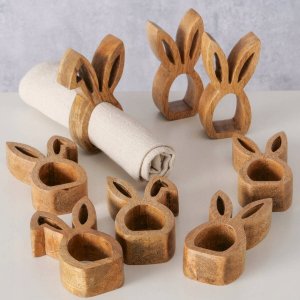 Boltze Obrączka na serwetkę zajączek wielkanocny HOPS, drewno mango, 4 sztuki 3