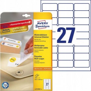 AVERY Avery L4737REV-10, White, Laser/Inkjet, 63.5 x 29.6 mm, 270 pc(s), 10 sheets 1