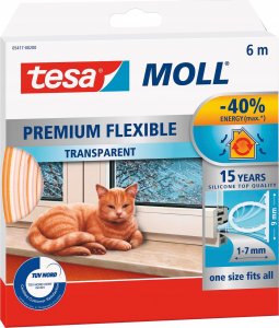 Tesa TESA 05417-200. Produktfarbe: Transparent, Material: Silikon, Haltbarkeitsdauer (max.): 15 Jahr(e). Länge: 6 m, Spaltdichtung (min.): 7 mm, Spaltdichtung (max.): 9 mm (05417-00200-00) 1