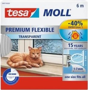 Tesa TESA 05417-200. Produktfarbe: Transparent, Material: Silikon, Haltbarkeitsdauer (max.): 15 Jahr(e). Länge: 6 m, Spaltdichtung (min.): 7 mm, Spaltdichtung (max.): 9 mm (05417-00200-00) 5