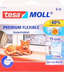 Tesa TESA 05417-200. Produktfarbe: Transparent, Material: Silikon, Haltbarkeitsdauer (max.): 15 Jahr(e). Länge: 6 m, Spaltdichtung (min.): 7 mm, Spaltdichtung (max.): 9 mm (05417-00200-00) 9
