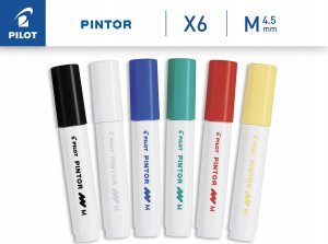 Pilot Pilot Pintor Classic, 6 pc(s), Black, Blue, Green, Red, White, Yellow, Bullet tip, Assorted colours, Round, 4.5 mm 2