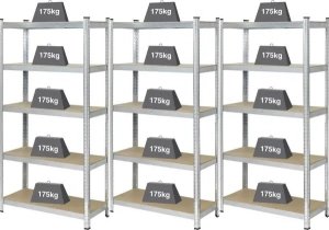 Basetech Basetech 2142910 Reol til tunge genstande 175 kg sæt med 3 stk. (B x H x T) 900 x 1800 x 400 mm GS Metal, MDF Trægulv Forzinket, Sølv 2