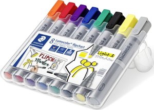 Staedtler Lumocolor Flipchart-Marker 356/356B, etui na 8 sztuk, uzupełnialne, DRY SAFE, można prać, zablokowana końcówka, - 1 Stück (356 SWP8) 8