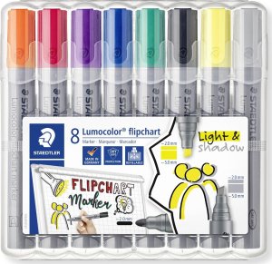 Staedtler Lumocolor Flipchart-Marker 356/356B, etui na 8 sztuk, uzupełnialne, DRY SAFE, można prać, zablokowana końcówka, - 1 Stück (356 SWP8) 9