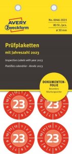 AVERY Avery 6946-2023, Red, Round, Permanent, White on red, Vinyl, 3 cm 3