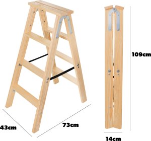 Kadax KADAX Drabina 4 Stopnie Drewniana Rozstawna Malarska Dwustronna Domowa 1