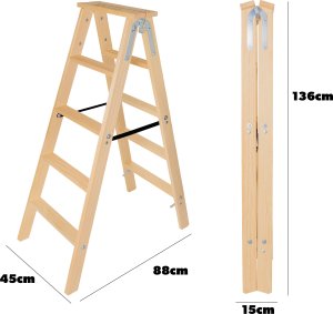 Kadax KADAX Drabina 5 Stopni Drewniana Rozstawna Malarska Dwustronna Domowa 1