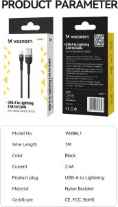 Kabel USB Wozinsky USB-A - Lightning 1 m Czarny (5907769308697) 5