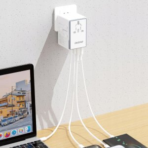 Adapter USB Dudao Adapter podróżny Dudao A65Pro 65W EU / US / JP / AUS / UK 2x USB-C 2x USB-A - biały 3