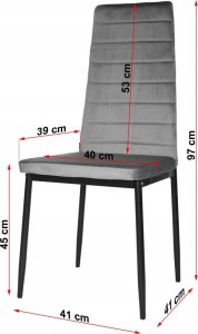 Lugano Krzesło tapicerowane zestaw 4 VALVA LINE VELVET GREY 5