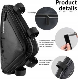 RockBros Torba rowerowa wodoodporna mocowana rzepami na ramę czarna ROCKBROS 6