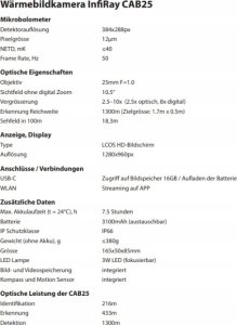 Kamera InfiRay Kamera termowizyjna InfiRay Cabin 25 CAB25 384x288 pikseli, 50 Hz 12 m 10x 5