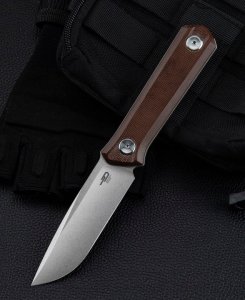 Bestech Knives Nóż Bestech Hedron Brown Canvas Micarta, Stonewashed D2 by Ostap Hel (BFK02D) 1