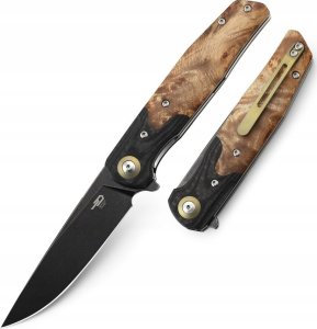 Bestech Knives Nóż składany Bestech Ascot Black Carbon Fiber/G10 Lightburl Wood, Black Titanized 14C28N (BG19E) 1