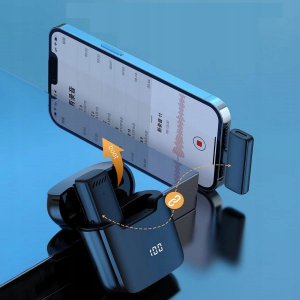 Mikrofon OEM Mikrofon krawatowy bezprzewodowy Lightning z etui ładującym S11 czarny 4