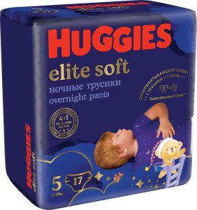 Huggies Pieluchomajtki na noc Elite Soft Night Pants rozmiar 5 (12-17kg) 17 szt 2