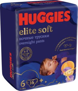 Huggies Pieluchomajtki Elite Soft Night Pants na noc rozmiar 6 (15-25kg) 16 szt 2