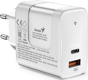 Ładowarka Genius Genius Zasilacz / sieciowy adapter 65W, 2-portowy, USB-C, USB-A, PD-65AC 3