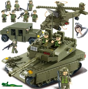 tomdorix Klocki Czołg MERKAVA + Helikopter+ Jeep HUMMER + siedem FIGUREK 1