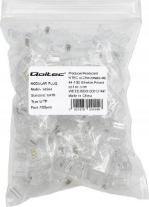 Qoltec Wtyk przelotowy złšcze RJ45 | CAT6 | UTP | Pass Through | Pozłacane styki | 100 sztuk 5