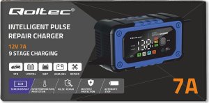 Qoltec Prostownik do akumulatora z funkcjš naprawy | Inteligentna mikroprocesorowa ładowarka | 12V | 7A | LED | 4 tryby 4