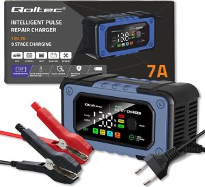 Qoltec Prostownik do akumulatora z funkcjš naprawy | Inteligentna mikroprocesorowa ładowarka | 12V | 7A | LED | 4 tryby 5