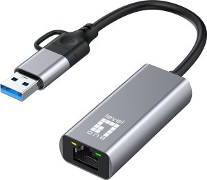 Adapter USB LevelOne RJ-45 - USB-C + USB-A Srebrny  (USB-0423) 2
