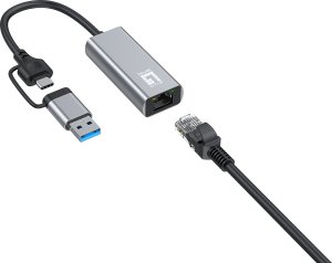 Adapter USB LevelOne RJ-45 - USB-C + USB-A Srebrny  (USB-0423) 3