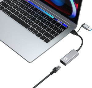 Adapter USB LevelOne RJ-45 - USB-C + USB-A Srebrny  (USB-0423) 4