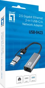 Adapter USB LevelOne RJ-45 - USB-C + USB-A Srebrny  (USB-0423) 5
