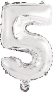 AMSCAN Balon foliowy mini cyfra 5 srebrna 25,5x40cm 9909673 1