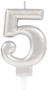 AMSCAN Świeczka cyferka 5 Sparkling Celebrations srebrna 1