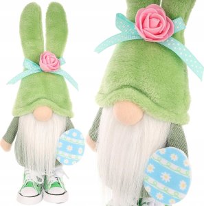 Dekoracja świąteczna Saska Garden SKRZAT GNOM ZAJĄCZEK 25CM ZIELONY W TRAMPKACH DEKORACJA WIOSENNA 1