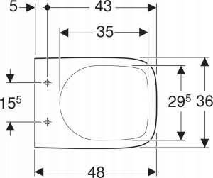 Miska WC Geberit Geberit Selnova Compact Wisząca miska WC, lejowa, B36cm, H34cm, T48cm, krótka, kształt geometryczny [16] 5