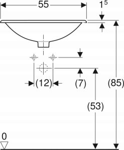 Umywalka Geberit Geberit Selnova Square Umywalka wpuszczana w blat, B55cm, H17cm, T45cm, z przelewem, z otworem na baterię [16] 4