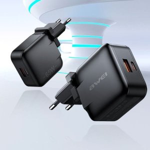 Ładowarka Awei AWEI ład. siec. PD55-EU 65W USB + USB-C czarna/black GaN 4