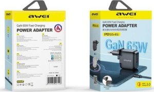 Ładowarka Awei AWEI ład. siec. PD55-EU 65W USB + USB-C czarna/black GaN 5
