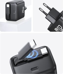 Ładowarka Usams USAMS Ład. siec. 1xUSB-C ze zwijanym kablem USB-C Retractable PD+QC 20W Gan Fast Charging biały/white YC Series CC233TC02 (US-CC233) 16
