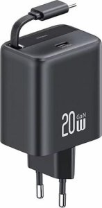 Ładowarka Usams USAMS Ład. siec. 1xUSB-C ze zwijanym kablem USB-C Retractable PD+QC 20W Gan Fast Charging czarny/black YC Series CC233TC01 (US-CC233) 1