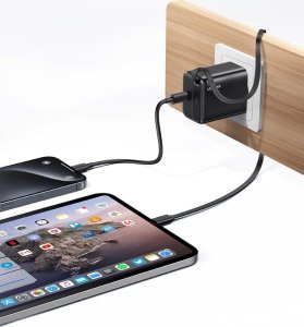 Ładowarka Usams USAMS Ład. siec. 1xUSB-C ze zwijanym kablem USB-C Retractable PD+QC 20W Gan Fast Charging czarny/black YC Series CC233TC01 (US-CC233) 12